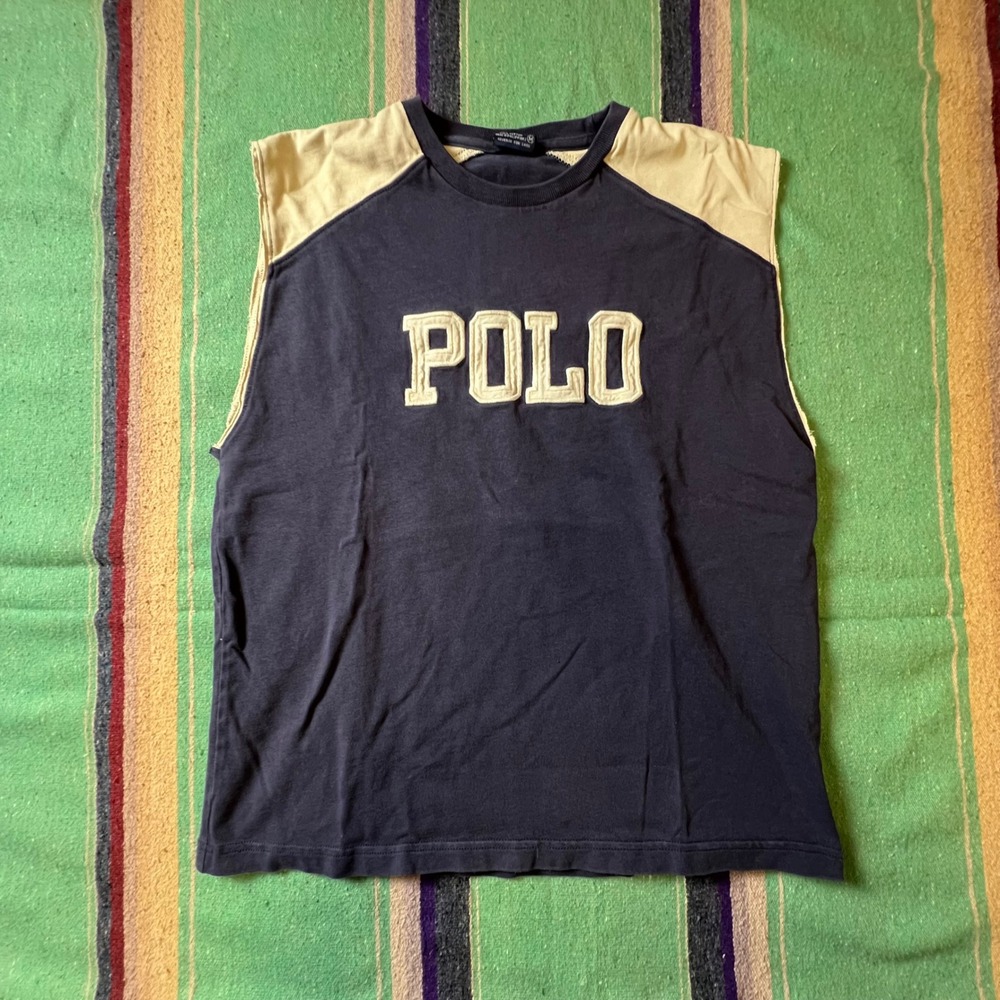 Polo Ralph Lauren Muscle Tee Mens M Navy Blue Vintage Sleeveless Raglan Shirt